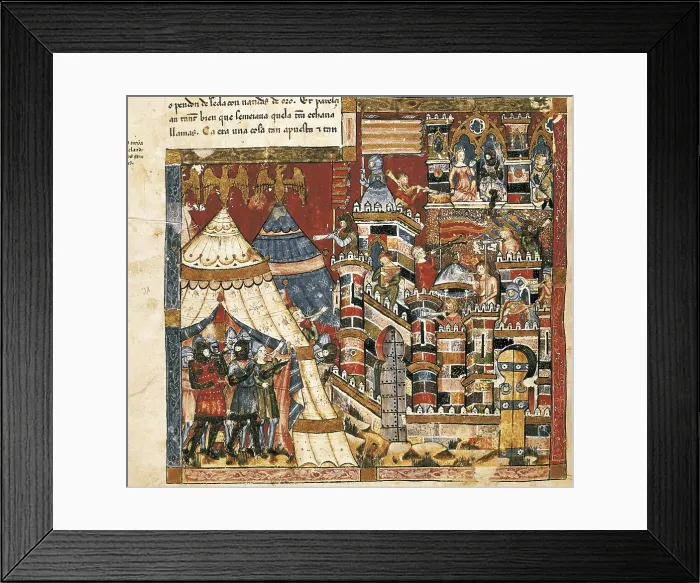 Framed Print : Trojan War. Greek camp and city of Troy. Fol. 40v of the Codex Benito Santa Mora (15th c.). Gothic art. Miniature Painting. SPAIN. San Lorenzo de El Escorial Framed Print : Trojan War. Greek camp and city of Troy. Fol. 40v of the Codex Benito Santa Mora (15th c.). Gothic art. Miniature Painting. SPAIN. San Lorenzo de El Escorial