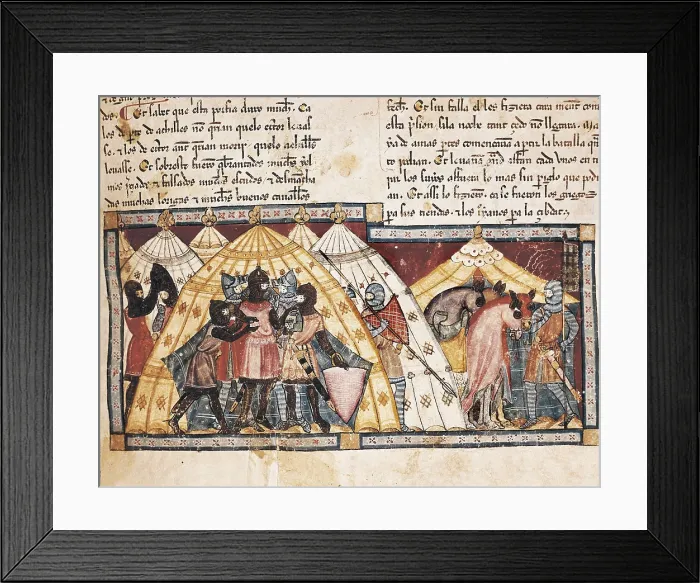 Framed Print : Trojan War. Antenor's captivity. Fol. 69r of the Codex Benito Santa Mora (15th c.). Gothic art. Miniature Painting. SPAIN. San Lorenzo de El Escorial