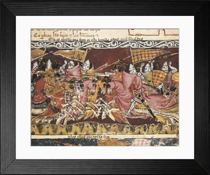 Framed Print : Trojan War. Battle between Greeks and Trojans. Fol. 110r of the Codex Benito Santa Mora (15th c.). Gothic art. Miniature Painting. SPAIN. San Lorenzo de El Escorial
