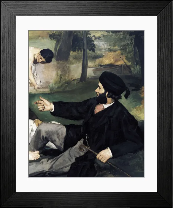 Framed Print : MANET, douard (1832-1883). Le Djeuner sur l'herbe (Luncheon on the Grass). 1863. Detail of the work's centre, left side Framed Print : MANET, douard (1832-1883). Le Djeuner sur l'herbe (Luncheon on the Grass). 1863. Detail of the work's centre, left side