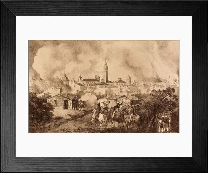 Framed Print : Spain. First Carlist War. Castelln de la Plana in time to be attacked by the Royal Expedition under the commandment of Cabrera (1837). Litography. SPAIN. Madrid. National Library Framed Print : Spain. First Carlist War. Castelln de la Plana in time to be attacked by the Royal Expedition under the commandment of Cabrera (1837). Litography. SPAIN. Madrid. National Library