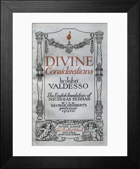 Framed Print : VALDES, Juan de (1500-1541). Divine Considerations', cover of the English translation edited in London in 19th c. SPAIN. Barcelona