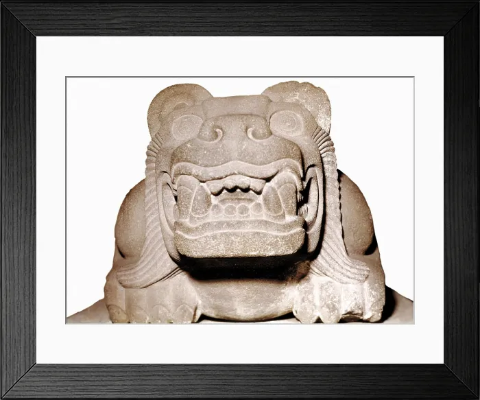 Framed Print : Jaguar shape Cuauhxicalli. Late Post-classical period. Sacred receptacle for the hearts of sacrified. Aztec art. Sculpture on rock. MEXICO. Mexico City