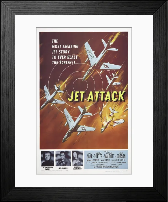 Framed Print : JET ATTACK, bottom l-r: Audrey Totter, John Agar, Stella Lynn on poster art, 1958 Framed Print : JET ATTACK, bottom l-r: Audrey Totter, John Agar, Stella Lynn on poster art, 1958