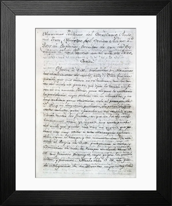 Framed Print : PEREZ, Antonio (1540-1611). Manuscript of his 'Mximas Polticas' (Political Maxims). ECUADOR. Quito. Aurelio Espinosa Polit Ecuadorian Library