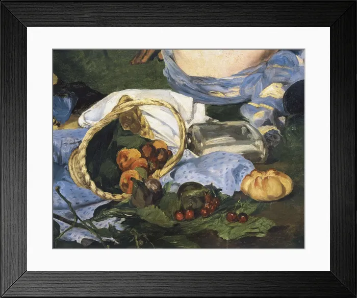 Framed Print : MANET, douard (1832-1883). Le Djeuner sur l'herbe (Luncheon on the Grass). 1863. Left lower detail depicting a basket of fruits. Impressionism. Oil on canvas. FRANCE. Paris
