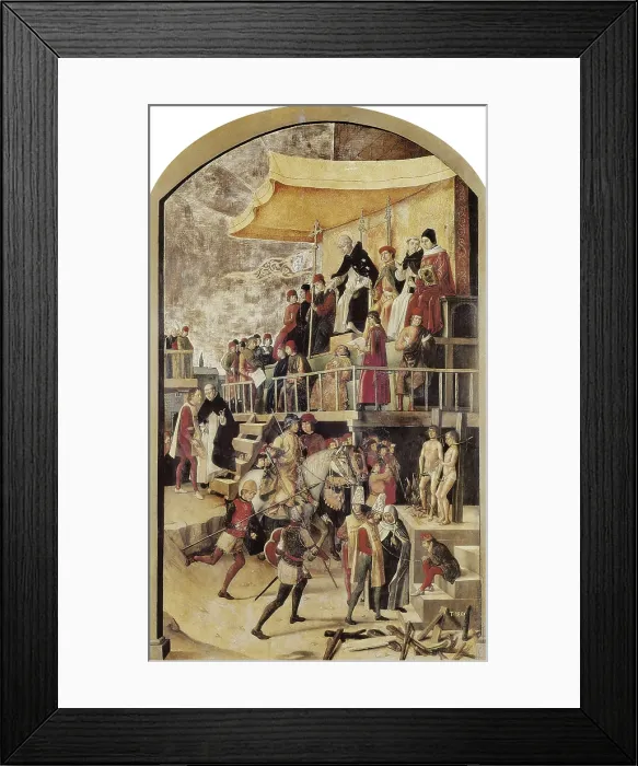 Framed Print : BERRUGUETE, Pedro (1450-1504). Saint Dominic de Guzman Presiding over an Auto-da-fe. ca. 1490. Oil on wood. SPAIN. Madrid. Prado Museum. Proc: SPAIN. Avila. Royal Monastery of St