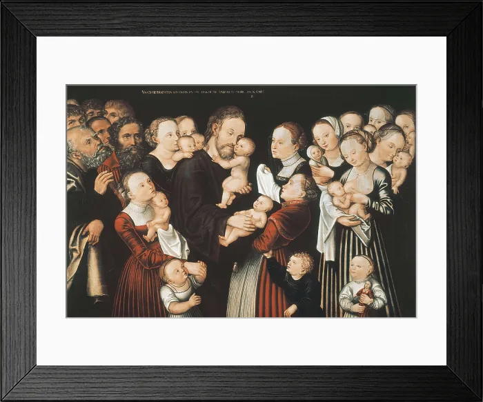 Framed Print : Cranach, Lucas, 'the Elder' (1472-1553). Jesus and the Children. 1st half 16th c. German school. Renaissance art. Oil on wood. SWITZERLAND. Winterthur