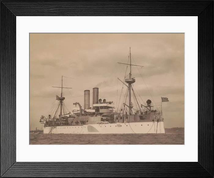 Framed Print : USS MAINE at anchor in a US harbor, c. 1896. Commissioned in 1895 she was a 2nd-class battleship (BSLOC_2017_10_10)