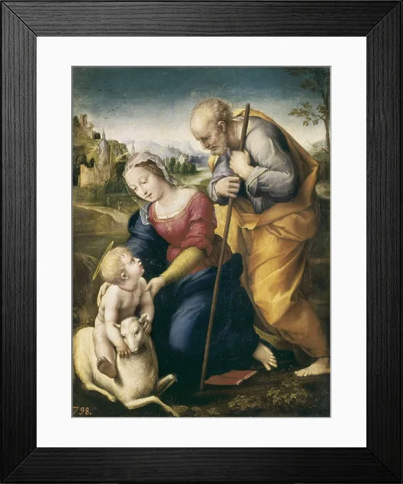 Framed Print : Raphael (1483-1520). The Holy Family with the Lamb. 1507. Renaissance art. Cinquecento. Oil on wood. SPAIN. Madrid. Prado Museum. AISA / Everett Collection**US SALES ONLY** Framed Print : Raphael (1483-1520). The Holy Family with the Lamb. 1507. Renaissance art. Cinquecento. Oil on wood. SPAIN. Madrid. Prado Museum. AISA / Everett Collection**US SALES ONLY**