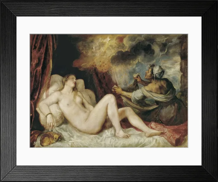 Framed Print : TTITIA, Tiziano Vecello, also called (1490-1576). Danae Receiving the Golden Rain. 1551. Renaissance art. Cinquecento. Oil on canvas. SPAIN. Madrid. Prado Museum