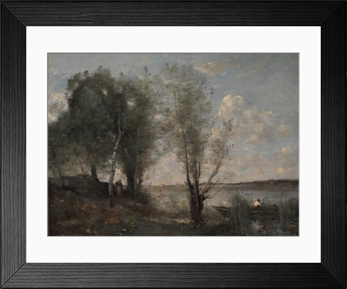Framed Print : BOATMAN AMONG THE REEDS, by Camille Corot, 1865, French painting, oil on canvas
