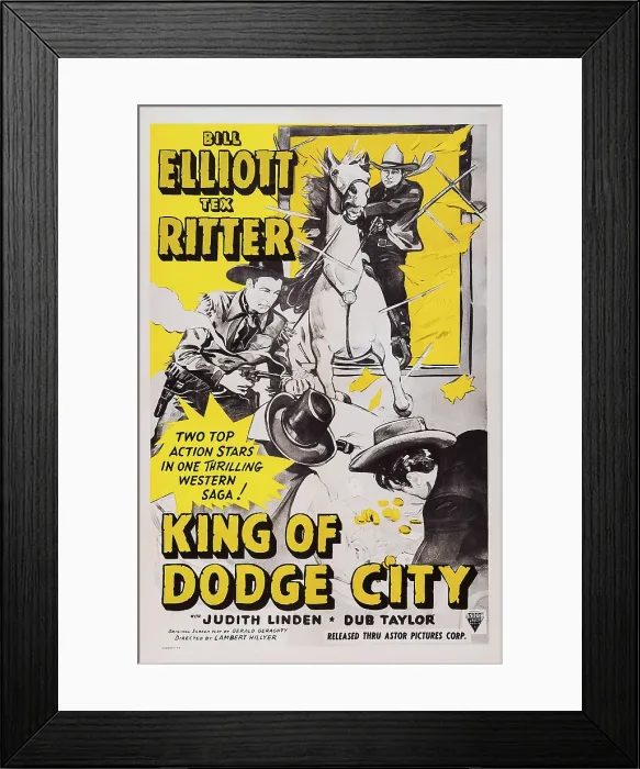 Framed Print : KING OF DODGE CITY, US poster art, from left: Bill Elliott, Tex Ritter, 1941 Framed Print : KING OF DODGE CITY, US poster art, from left: Bill Elliott, Tex Ritter, 1941