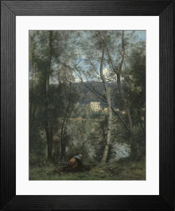 Framed Print : A WOMAN GATHERING FAGGOTS AT VILLE-DAVRAY, by Camille Corot, 1871-74, French oil painting Framed Print : A WOMAN GATHERING FAGGOTS AT VILLE-DAVRAY, by Camille Corot, 1871-74, French oil painting