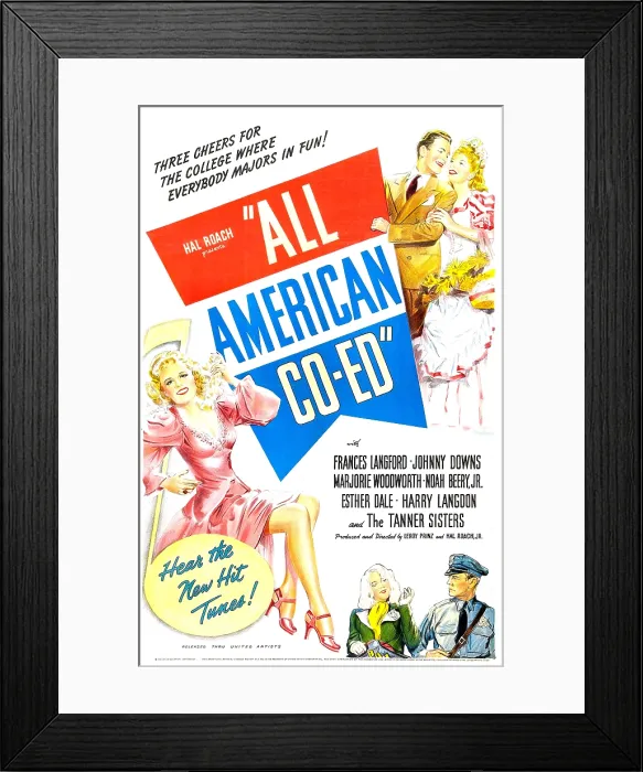 Framed Print : ALL AMERICAN CO-ED, US poster, top right from left: Johnny Downs, Frances Langford, far left: Marjorie Woodworth, 1941