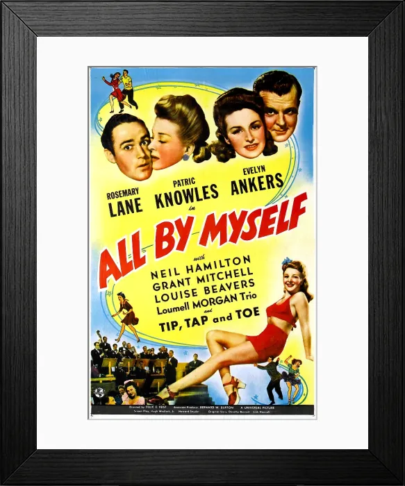 Framed Print : ALL BY MYSELF, US poster, top from left: Patric Knowles, Rosemary Lane, Evelyn Ankers, Neil Hamilton, 1943