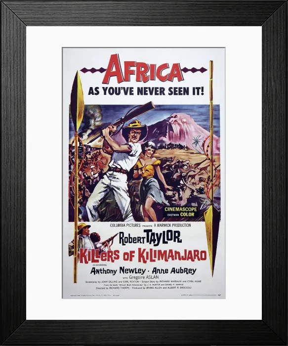 Framed Print : KILLERS OF KILIMANJARO, US poster, from left: Robert Taylor, Anne Aubrey, 1959 Framed Print : KILLERS OF KILIMANJARO, US poster, from left: Robert Taylor, Anne Aubrey, 1959