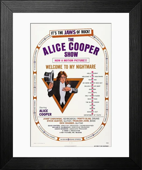 Framed Print : ALICE COOPER: WELCOME TO MY NIGHTMARE, US poster art, Alice Cooper (aka Vincent Furnier), 1975