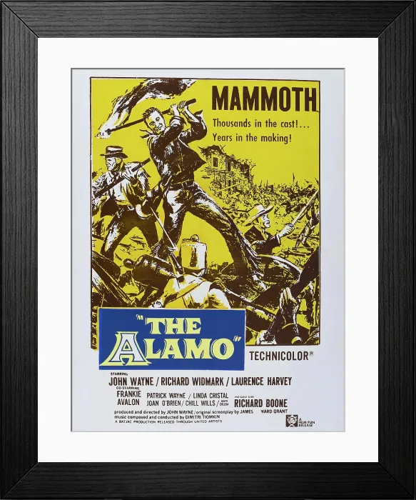 Framed Print : THE ALAMO, US poster art, Richard Widmark, (left), John Wayne, (center), 1960 Framed Print : THE ALAMO, US poster art, Richard Widmark, (left), John Wayne, (center), 1960