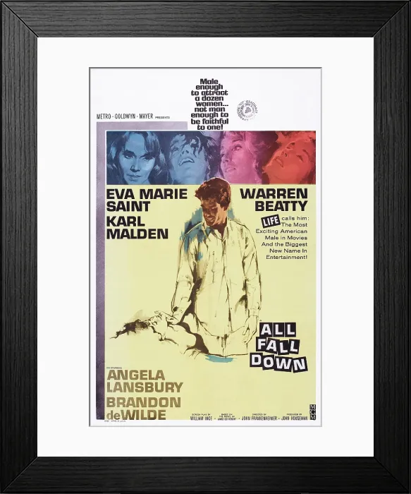 Framed Print : ALL FALL DOWN, US poster art, from top: Eva Marie Saint, Warren Beatty, 1962