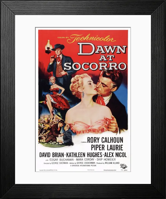 Framed Print : DAWN AT SOCORRO, poster art, from top: Rory Calhoun, Piper Laurie, center l-r: Piper Laurie, Rory Calhoun, 1954