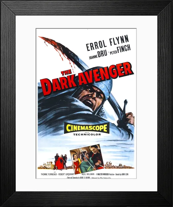 Framed Print : THE DARK AVENGER, (aka THE WARRIORS), US poster, Errol Flynn, 1955 Framed Print : THE DARK AVENGER, (aka THE WARRIORS), US poster, Errol Flynn, 1955