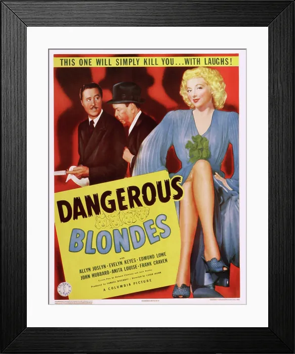 Framed Print : DANGEROUS BLONDES, US poster art, Allyn Joslyn, (left), Evelyn Keyes, (right), 1943