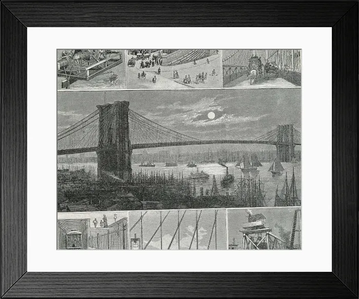Framed Print : New York. Brooklyn Bridge in 1883. Engraving. AISA / Everett Collection**US SALES ONLY**