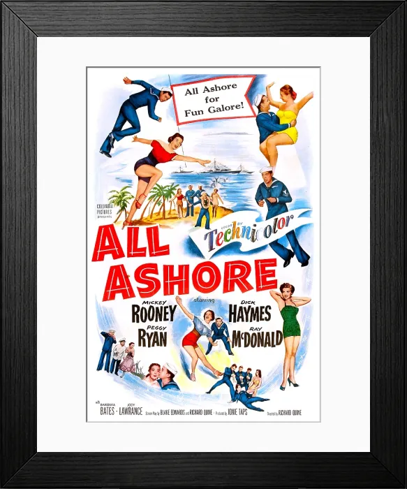 Framed Print : ALL ASHORE, US poster, top right: Mickey Rooney, bottom right: Barbara Bates, 1953
