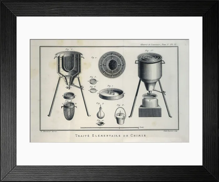 Framed Print : Lavoisier, Antoine-Laurent (1743-1794). Illustration of scientific equipment from Lavoisier's 'Trait elementaire de chimie' (Elementary Treatise of Chemistry)