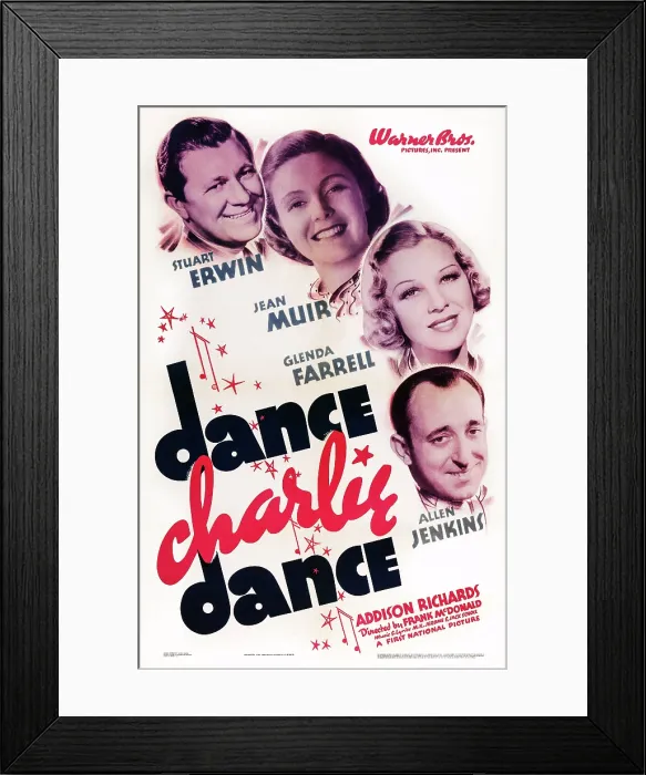 Framed Print : DANCE CHARLIE DANCE, US poster art, from top left: Stuart Erwin, Jean Muir, Glenda Farrell, Allen Jenkins, 1937