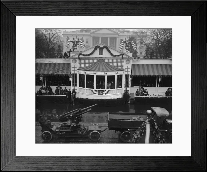 Framed Print : Presidential reviewing stand at the White House during Herbert Hoover's inauguration. March 4, 1929 Framed Print : Presidential reviewing stand at the White House during Herbert Hoover's inauguration. March 4, 1929