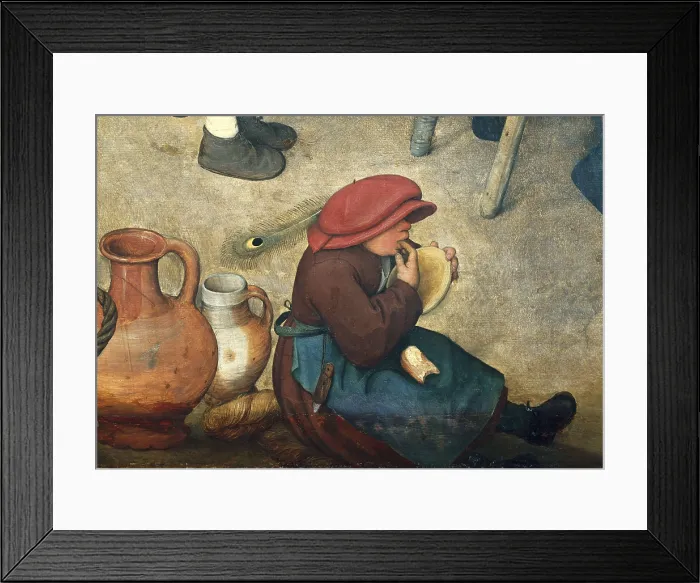 Framed Print : Breugel, Pieter, The Elder, called 'Peasant Bruegel' (1525-1569). Peasant Wedding (Bauernhochzeit). 1568. Left-hand lower detail, a girl eating. Flemish art Framed Print : Breugel, Pieter, The Elder, called 'Peasant Bruegel' (1525-1569). Peasant Wedding (Bauernhochzeit). 1568. Left-hand lower detail, a girl eating. Flemish art