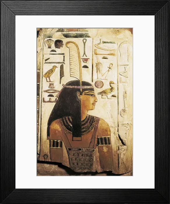 Framed Print : Goddess Maat. ca. 1298 BC. 19th Dynasty. Polychromatic relief. Egyptian art. New Kingdom. Painting. ITALY. Florence. National Museum of Archaeology. Proc: EGYPT. Dayr al-Bahri