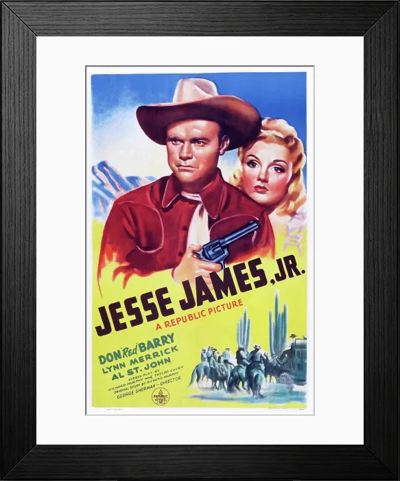 Framed Print : JESSE JAMES, JR. US poster art, from left: Don Red Barry, Lynn Merrick, 1942