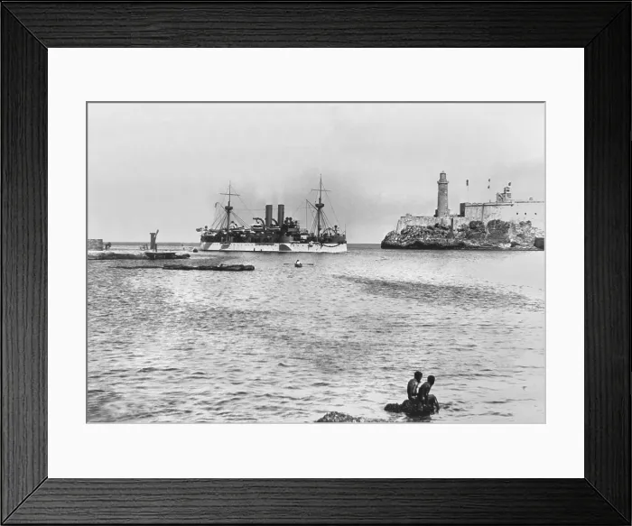 Framed Print : USS MAINE entering Havana Harbor in January 1898. She was sent to protect U.S. interests during the Cuban revolt against Spain