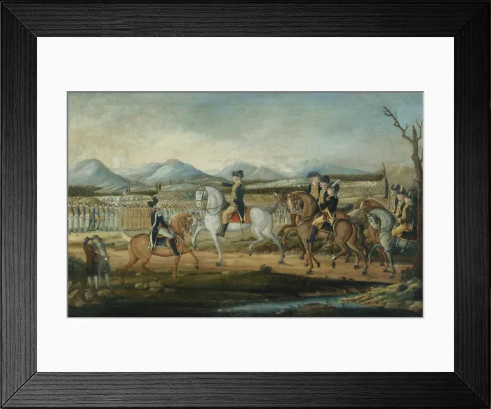 Framed Print : WASHINGTON REVIEWING THE WESTERN ARMY, by Kemmelmeyer, Fred. 1796-99, American oil painting Framed Print : WASHINGTON REVIEWING THE WESTERN ARMY, by Kemmelmeyer, Fred. 1796-99, American oil painting