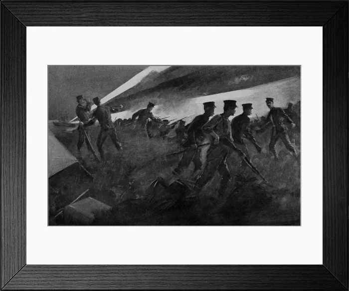 Framed Print : US Marines at Guantanamo repelling a midnight attack of Spanish troops on June 12, 1898