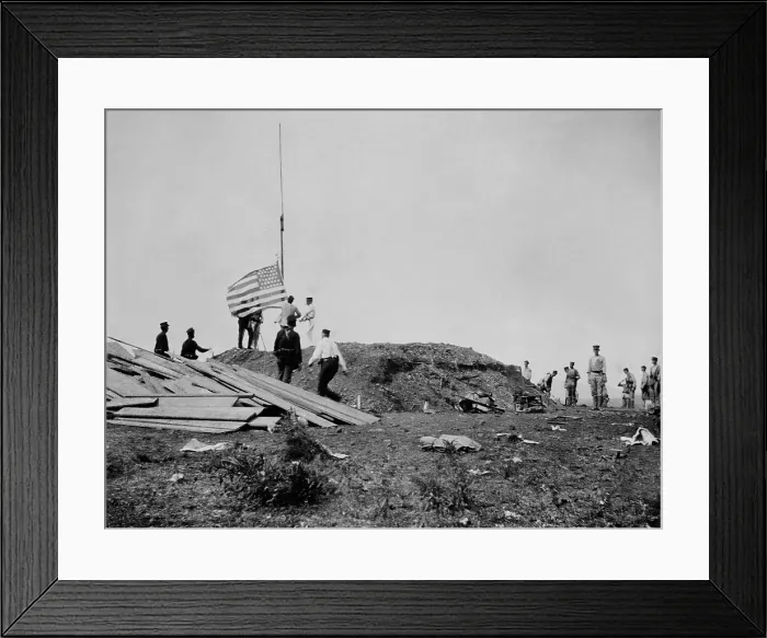 Framed Print : Hoisting the flag at Guantanamo, June 12, 1898 during the Battle of Camp McCalla Framed Print : Hoisting the flag at Guantanamo, June 12, 1898 during the Battle of Camp McCalla