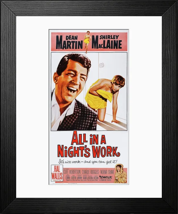 Framed Print : ALL IN A NIGHT'S WORK, US poster, center from left: Dean Martin, Shirley MacLaine (and top and bottom), 1961 Framed Print : ALL IN A NIGHT'S WORK, US poster, center from left: Dean Martin, Shirley MacLaine (and top and bottom), 1961