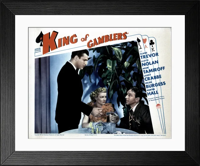 Framed Print : KING OF GAMBLERS, from left, Buster Crabbe, Claire Trevor, Lloyd Nolan, 1937