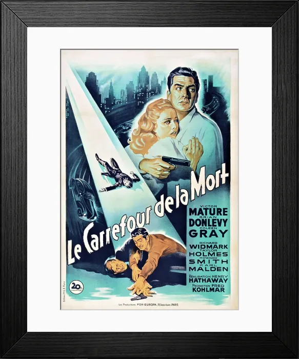 Framed Print : KISS OF DEATH, (aka LE CARREFOUR DE LA MORT), Coleen Gray, Victor Mature, (French poster art), 1947. TM and Copyright 20th Century Fox Film Corp Framed Print : KISS OF DEATH, (aka LE CARREFOUR DE LA MORT), Coleen Gray, Victor Mature, (French poster art), 1947. TM and Copyright 20th Century Fox Film Corp