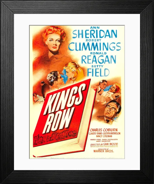 Framed Print : KINGS ROW, top: Ann Sheridan, Robert Cummings, Betty Field, Ronald Reagan on midget window card, 1942 Framed Print : KINGS ROW, top: Ann Sheridan, Robert Cummings, Betty Field, Ronald Reagan on midget window card, 1942
