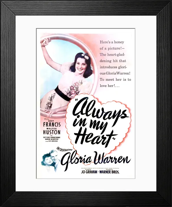 Framed Print : ALWAYS IN MY HEART, US poster, top: Gloria Warren, bottom from left: Kay Francis, Walter Huston, 1942 Framed Print : ALWAYS IN MY HEART, US poster, top: Gloria Warren, bottom from left: Kay Francis, Walter Huston, 1942