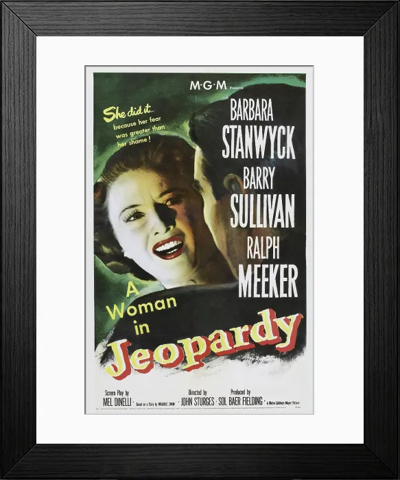 Framed Print : JEOPARDY, US poster art, Barbara Stanwyck, 1953