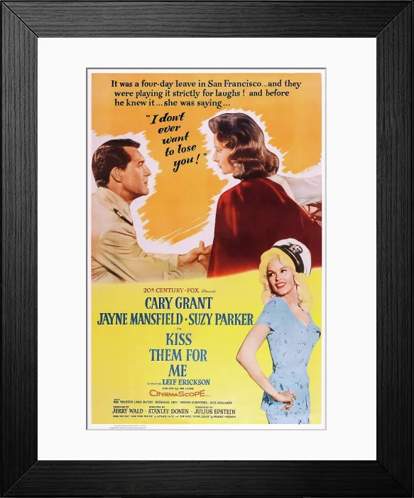 Framed Print : KISS THEM FOR ME, top l-r: Cary Grant, Suzy Parker, Jayne Mansfield (bottom right), 1957, TM & Copyright 20th Century Fox Film Corp. / courtesy Everett Collection