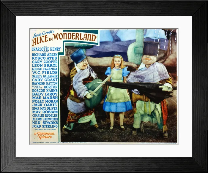 Framed Print : ALICE IN WONDERLAND, l-r: Jack Oakie, Charlotte Henry, Roscoe Karns on lobbycard, 1933