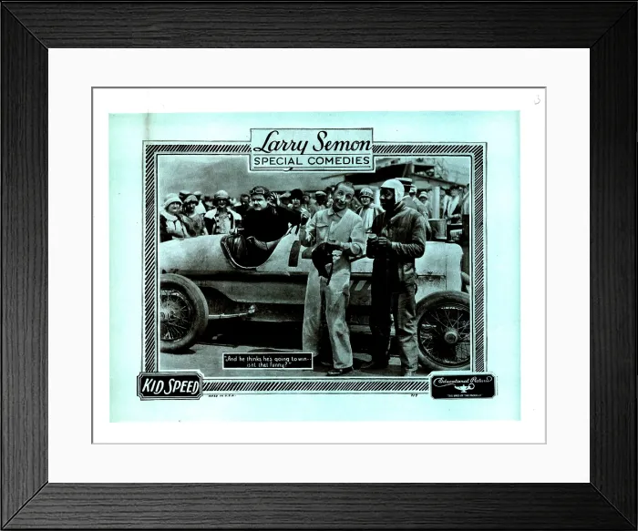 Framed Print : KID SPEED, from left, Oliver Hardy, Larry Semon, Spencer Bell, 1921