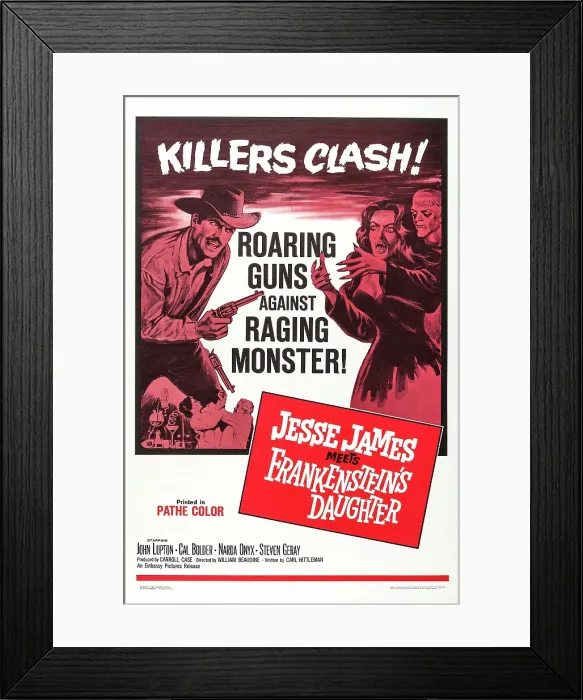 Framed Print : JESSE JAMES MEETS FRANKENSTEIN'S DAUGHTER, US poster art, John Lupton, (left), 1966