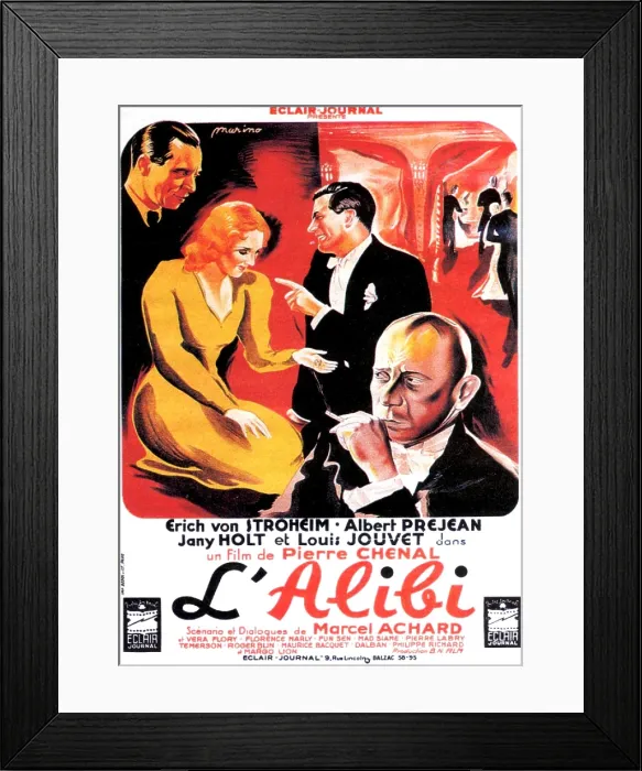 Framed Print : THE ALIBI, (aka L'ALIBI), French poster, 1937 Framed Print : THE ALIBI, (aka L'ALIBI), French poster, 1937